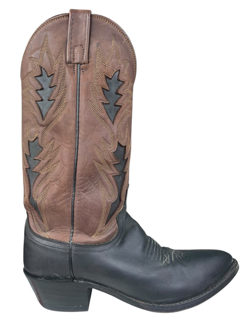 Vintage Dan Post Men’s Black Brown Leather Western Cowboy Boot Size US 9 D
